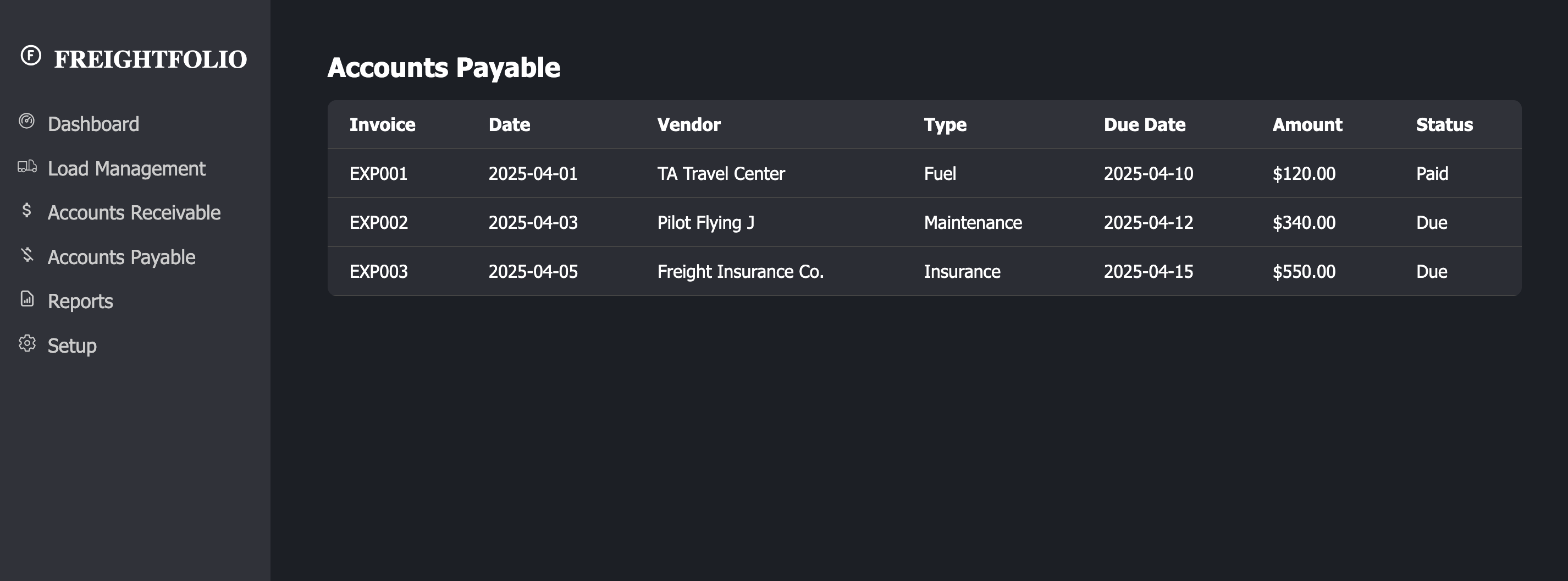 Accounts Payable Page